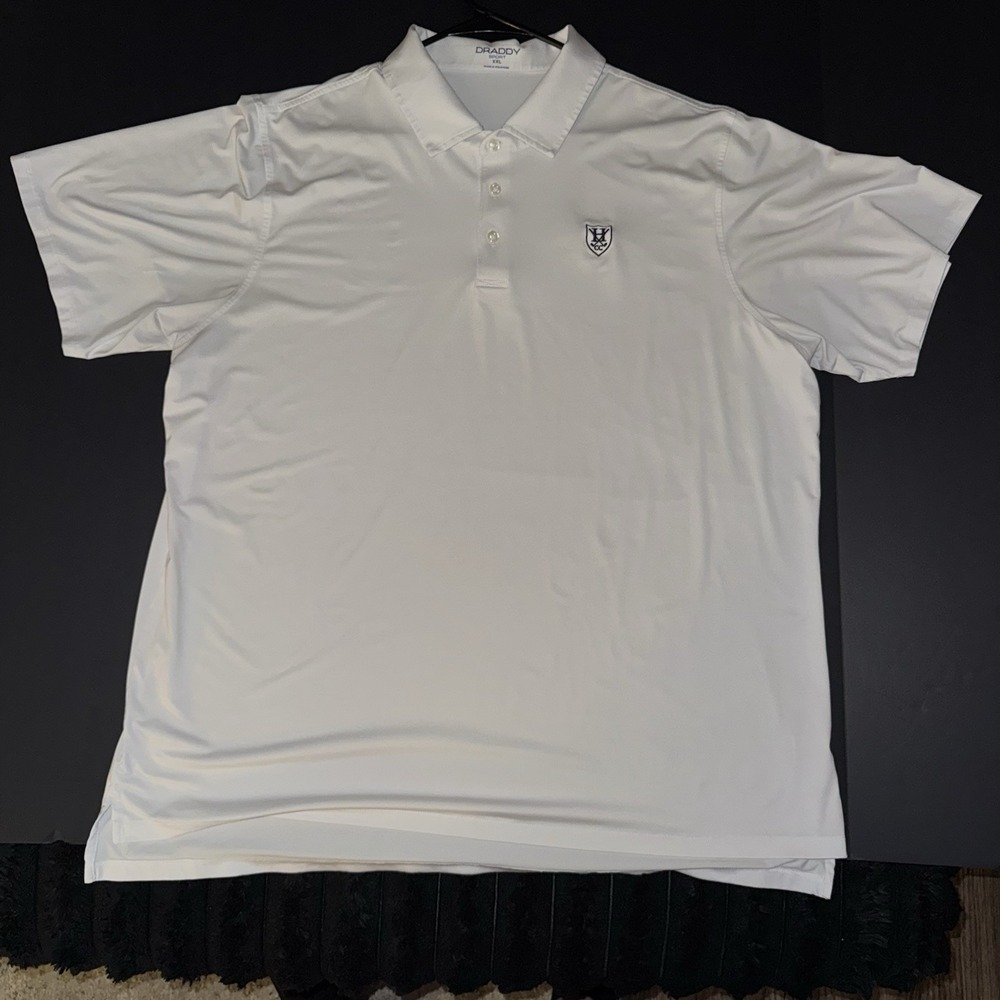 Draddy Sport Polo Shirt XXL White Short Sleeve Embroidered Logo Button Hillcrest